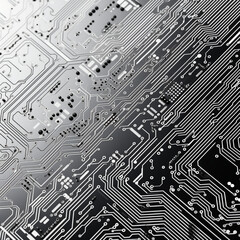 Fotografia en blanco y negro de superficie de circuitos impresos, con  reflejos de luz