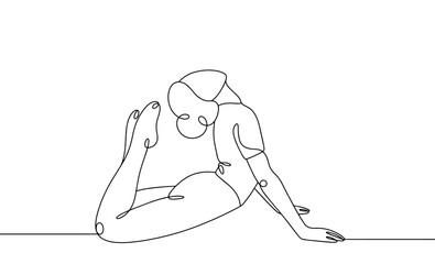 Woman. Stretching. Back. Flexibility. One line