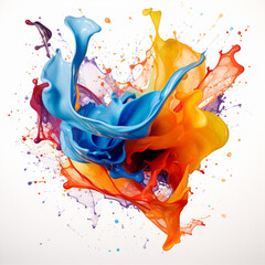 Fondo abstracto con formas sinuosas de salpicadura de pintura liquida en diferentes colores, sobre fondo blanco