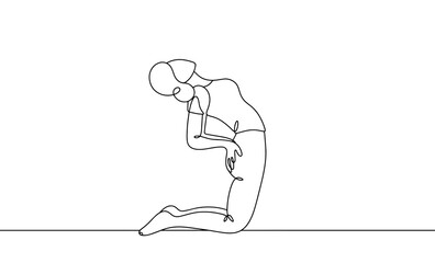 Woman. Stretching. Flexibility. Back. One line