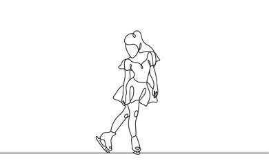Young woman. Figure skating. One line