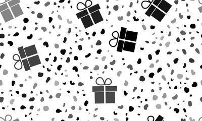 Abstract seamless pattern with gift symbols. Creative leopard backdrop. Illustration on transparent background