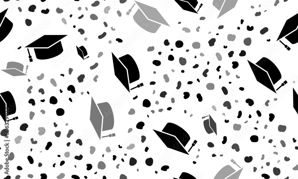 Poster abstract seamless pattern with square academic cap symbols. creative leopard backdrop. vector illust
