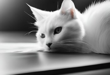 black and white photo of cat resting on laptop computer keyboard - obrazy, fototapety, plakaty