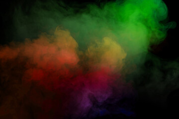 Green and white steam on a black background.