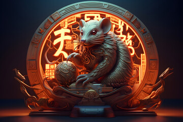 Obraz premium rat sign according to the Chinese calendar in a futuristic 3D style