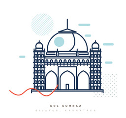 Gol Gumbaz - 17th Century Mausoleum in Bijapur as Stock Illustration © Design Praxis