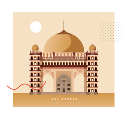 Gol Gumbaz - 17th Century Mausoleum in Bijapur as Stock Illustration © Design Praxis