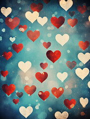 Abstract retro red hearts  on blue background 