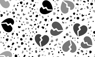 Abstract seamless pattern with broken heart symbols. Creative leopard backdrop. Illustration on transparent background