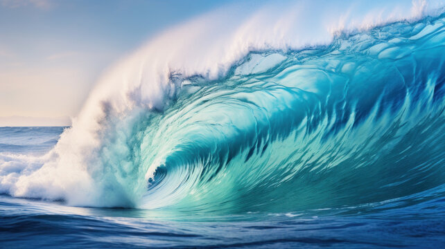 Blue ocean surfing wave