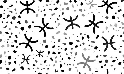 Abstract seamless pattern with zodiac pisces symbols. Creative leopard backdrop. Illustration on transparent background