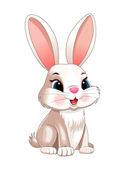 Little cute baby bunny. Cartoon smiling little bunny on a white background