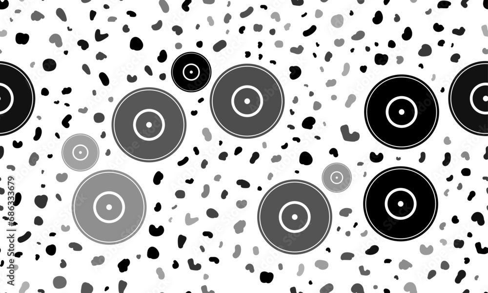 Poster abstract seamless pattern with gramophone record symbols. creative leopard backdrop. vector illustra