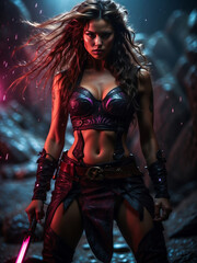 Fototapeta na wymiar A beautiful warrior princess with her weapon.