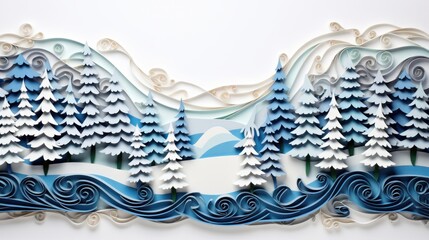 winter landscape postcard,Paper Wonderland, paper style sculpture background with copy space or free place for text