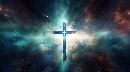 Fototapeta premium holy cross floating in space , glowing 