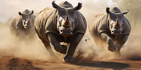 Fotobehang Running Rhinos © Annika