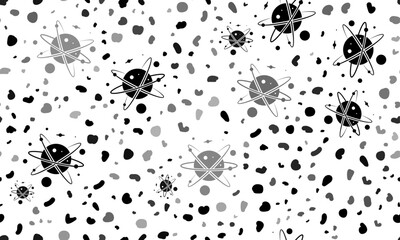 Abstract seamless pattern with cosmic symbols. Creative leopard backdrop. Vector illustration on white background