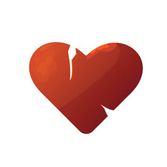 Red and cute heart broken shape isolated on a white background