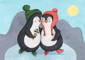 two hugging penguins © Марина Константинова
