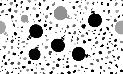 Abstract seamless pattern with Christmas tree toys. Creative leopard backdrop. Illustration on transparent background