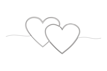 Poster Two linked heart, continuous one line drawing. Double heart hand drawn, black and white vector minimalist illustration of love concept made of one line. on transparent background. © Yusak