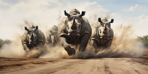 Running Rhinos - obrazy, fototapety, plakaty