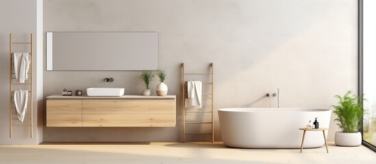 Fototapeta na wymiar Minimal Scandinavian style in a contemporary bathroom setting