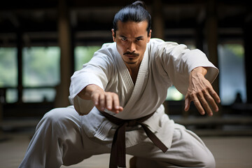 karateka traning in kimono 