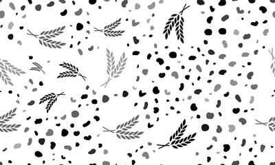 Abstract seamless pattern with wheat symbols. Creative leopard backdrop. Vector illustration on white background