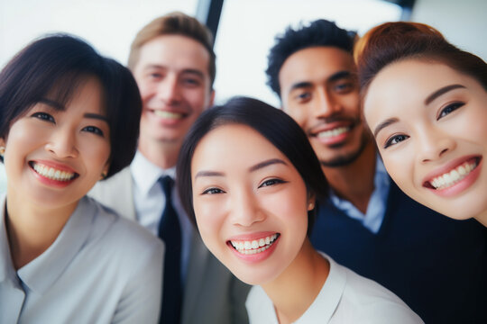 職場での民族性と多様性、幸せな従業員がビジネスの成功を祝う。
