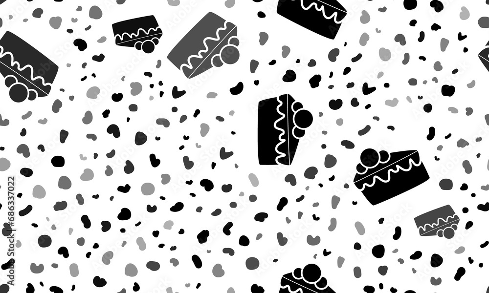 Poster abstract seamless pattern with piece of cake symbols. creative leopard backdrop. illustration on tra