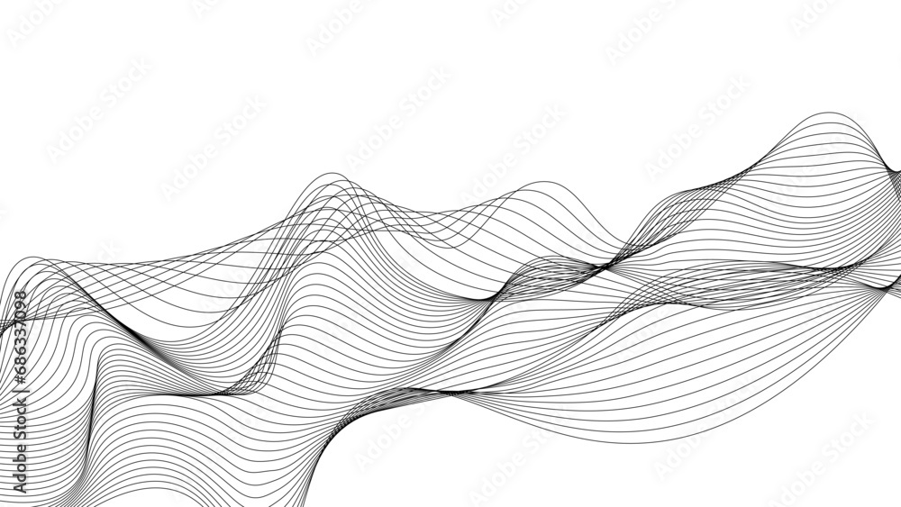 Poster Abstract linear striped background. Curve Deform black thin lines. Vector illustration isolated on white background.