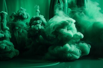 Detailed view of emerald-hued fumes against vacant backdrop. Generative AI