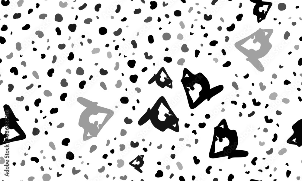 Poster abstract seamless pattern with yoga stretching pose symbols. creative leopard backdrop. vector illus