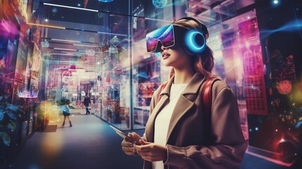 Fototapeta premium Digital technology internet network connection, digital marketing IoT VR 