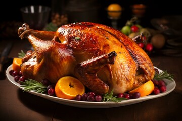 Image of a tasty turkey, a traditional dish for Christmas or Thanksgiving. Generative AI