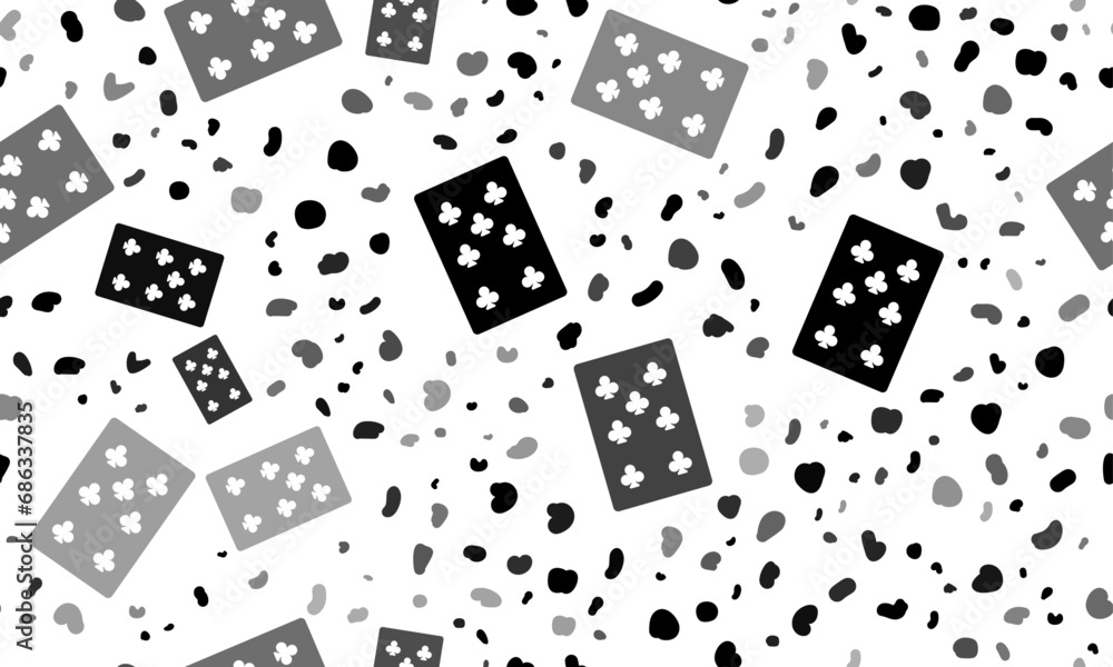 Poster abstract seamless pattern with seven of clubs playing cards. creative leopard backdrop. vector illus