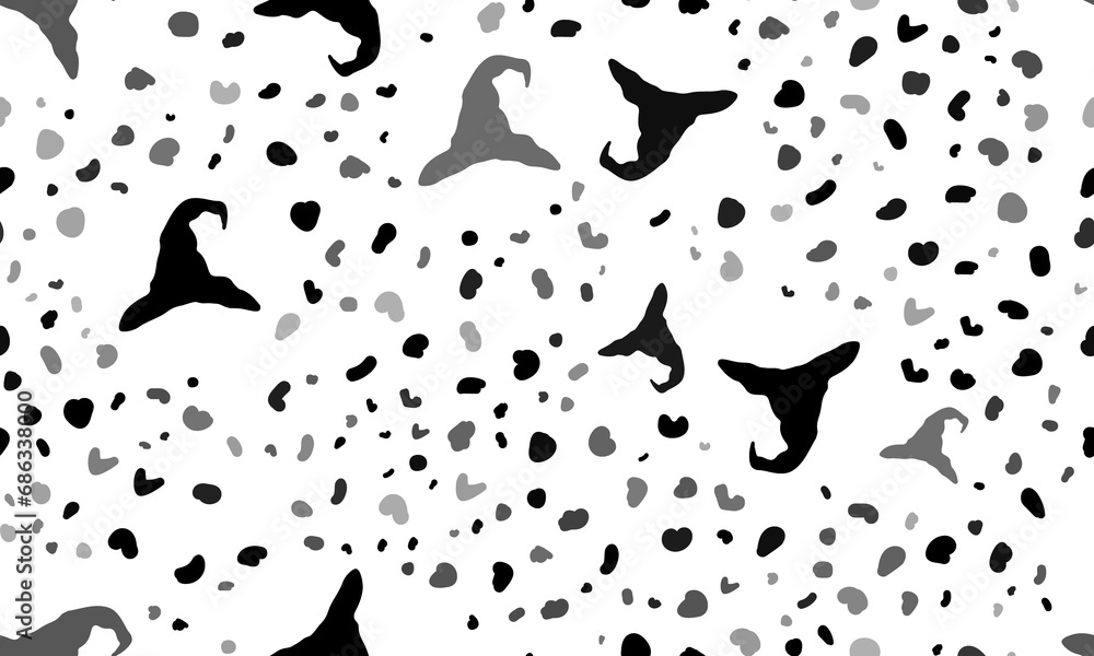 Poster abstract seamless pattern with wizard hat symbols. creative leopard backdrop. illustration on transp