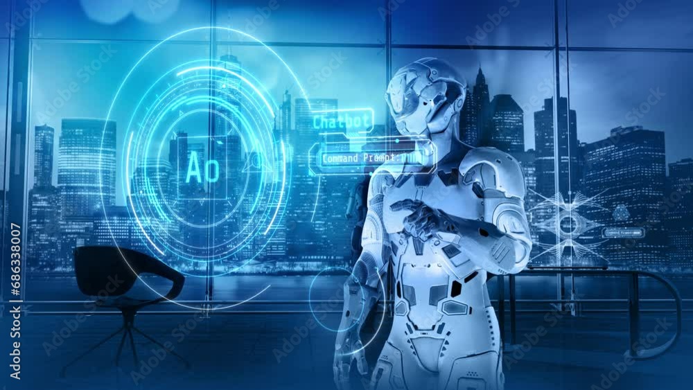 Poster abstract infographic about chatbot operation. 3d render