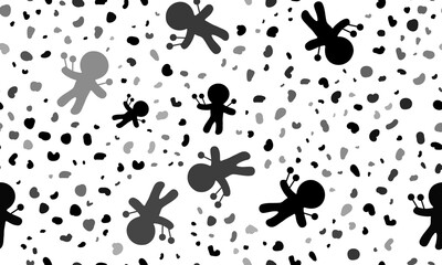 Abstract seamless pattern with Voodoo Doll symbols. Creative leopard backdrop. Illustration on transparent background