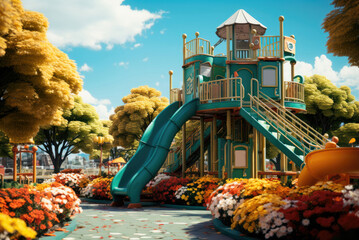 Colorful outdoor playground on yard in the park
