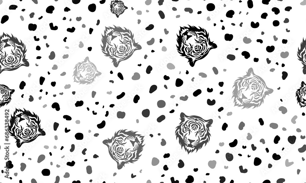 Poster abstract seamless pattern with tiger head symbols. creative leopard backdrop. illustration on transp