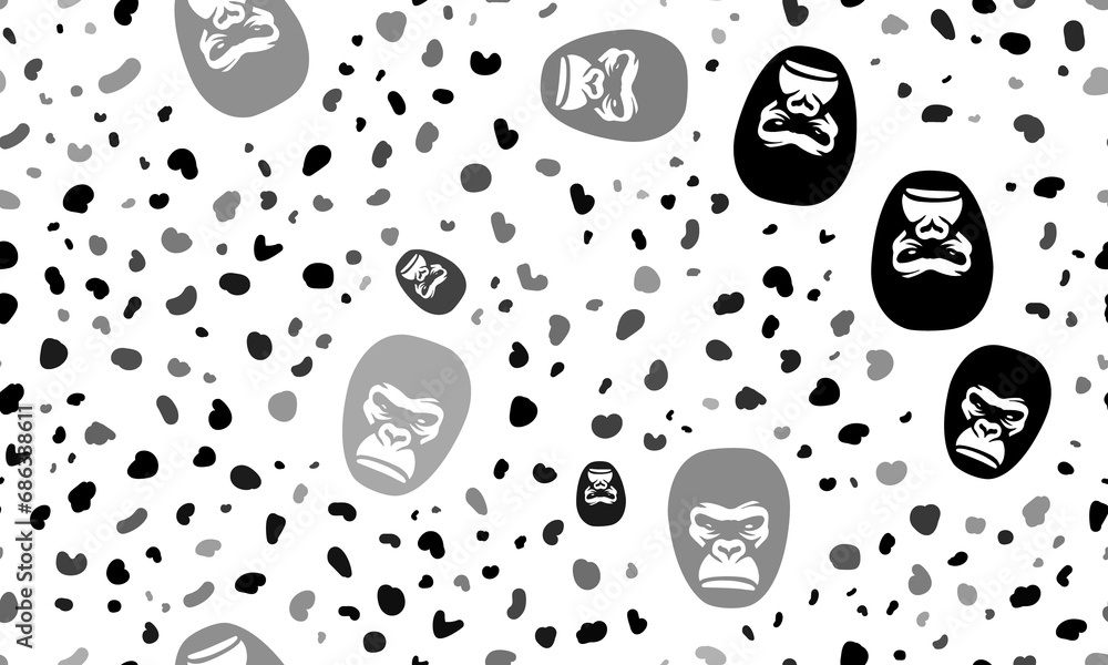 Poster abstract seamless pattern with gorilla heads. creative leopard backdrop. illustration on transparent