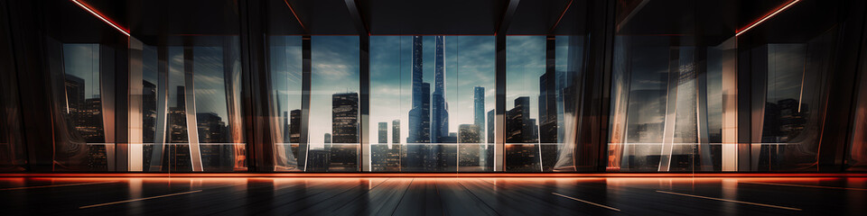 Paysage urbain avec buildings, vue de nuit © Concept Photo Studio