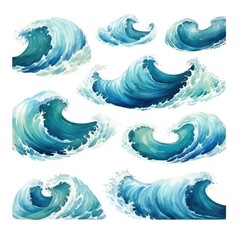 Watercolor Sea Waves Isolated, Aquarelle Tsunami, Watercolor Surfing Signs, Ocean Ripple