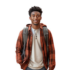 Confident black male college student smiling, transparent background PNG