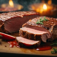 beef steak on a wooden board