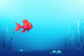 A cartoon red fish in the sea. Underwater background